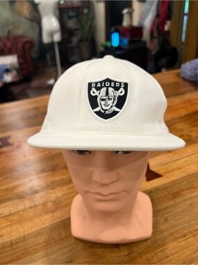 NFL Raiders White Fitted Hat with Black Logo